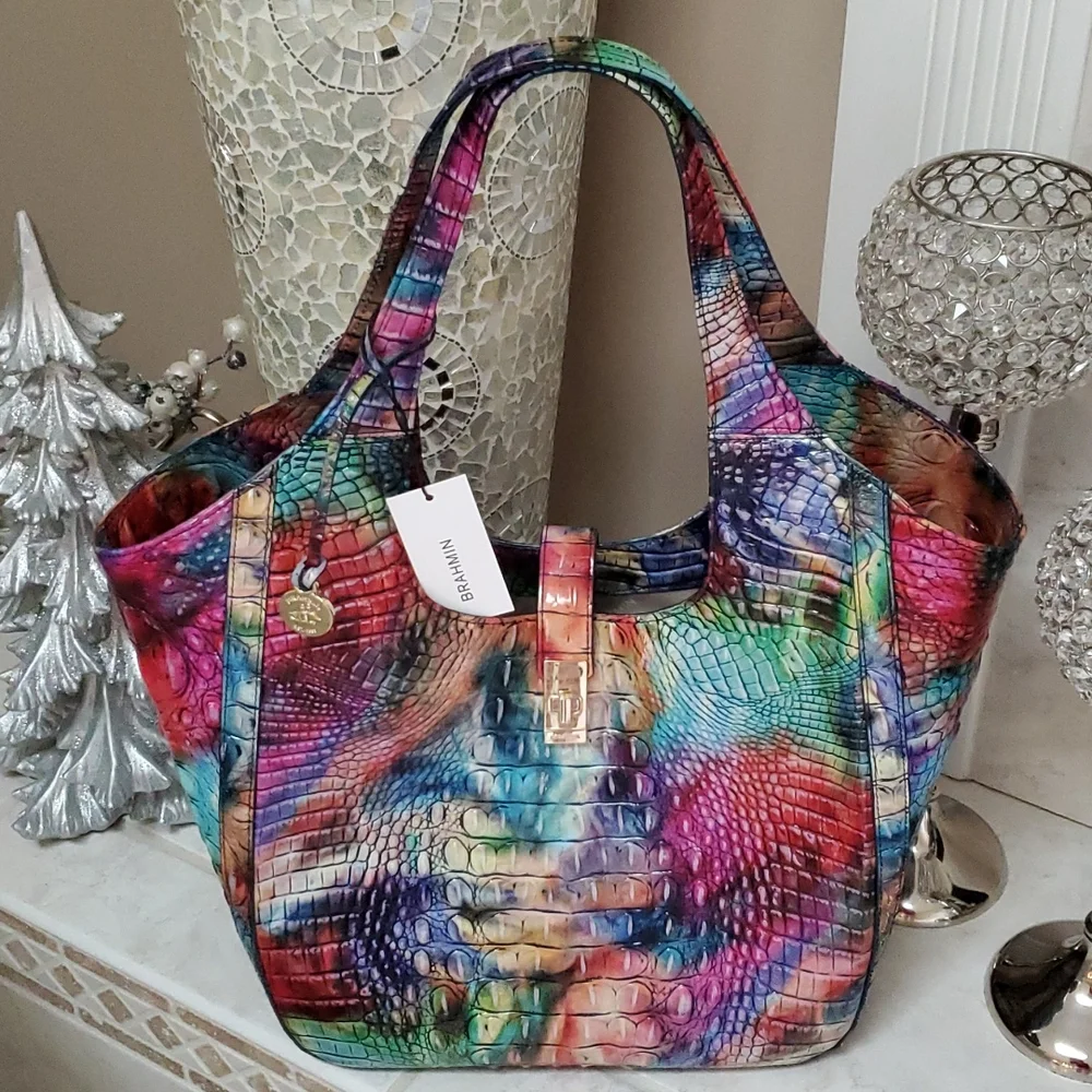 ‼️VERY RARE!‼️ 🎒 BRAHMIN Awestruck CARLA Crocodile-Embossed Leather Tote Bag 🎒